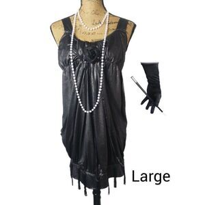 Women's Black Flapper Costume Dress Gatsby Deluxe Halloween Large
